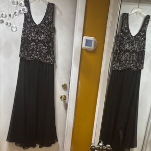 J Kara Black and Silver Embellished Maxi Dress